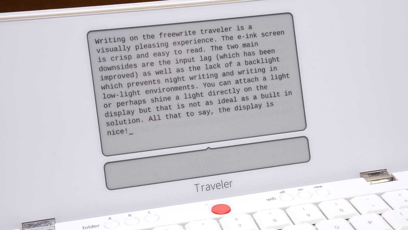 Traveler screen showing text