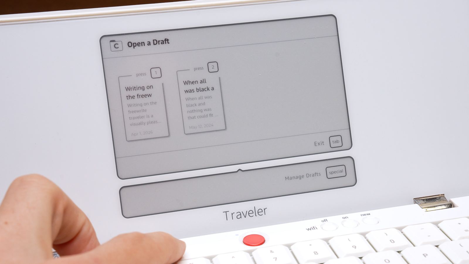 Freewrite Traveler interface