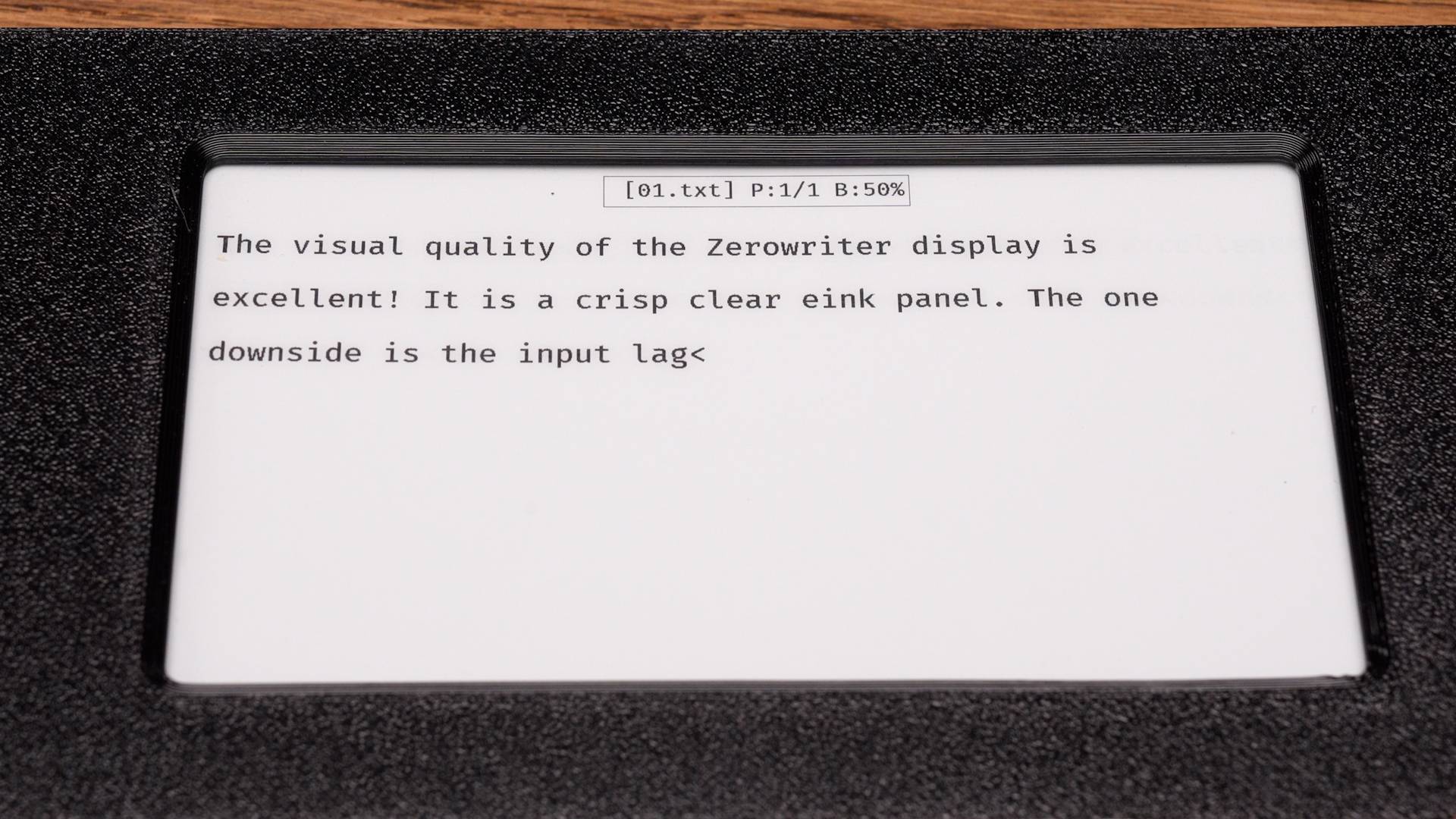 Zerowriter E Ink display showing text