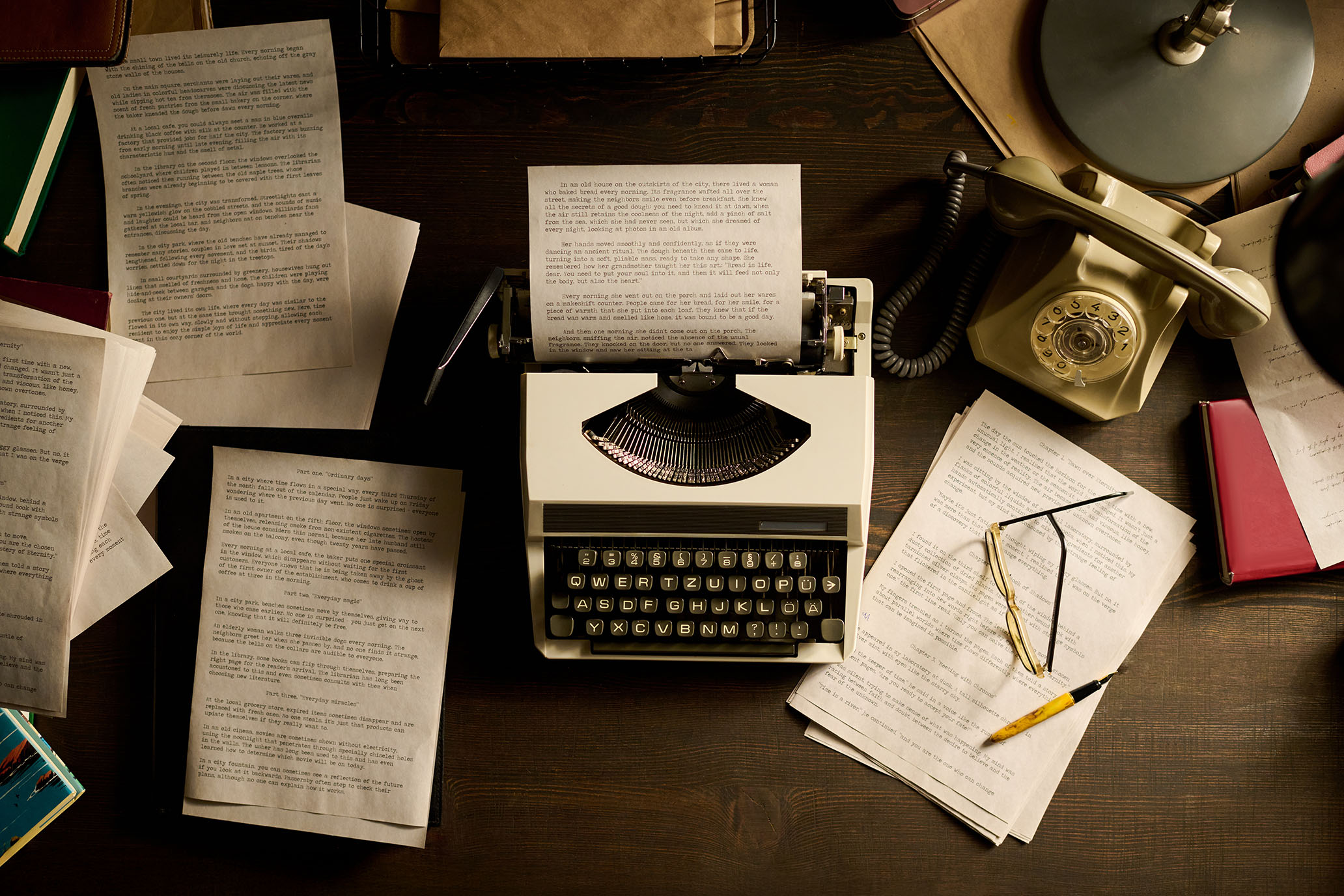 Typed paper drafts with editing marks showing the difficulty of revising on a traditional typewriter