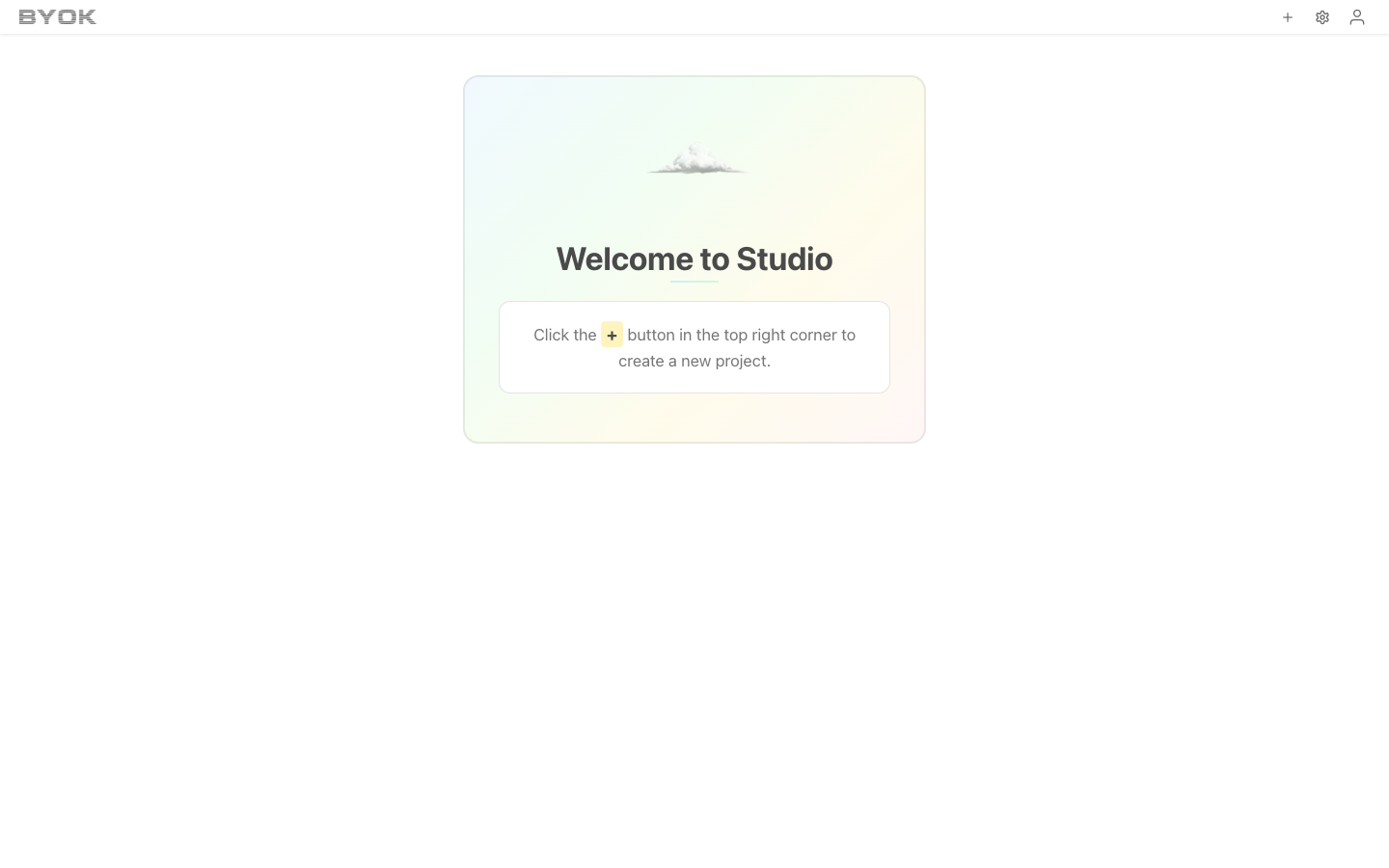 Welcome to Studio screen for new users