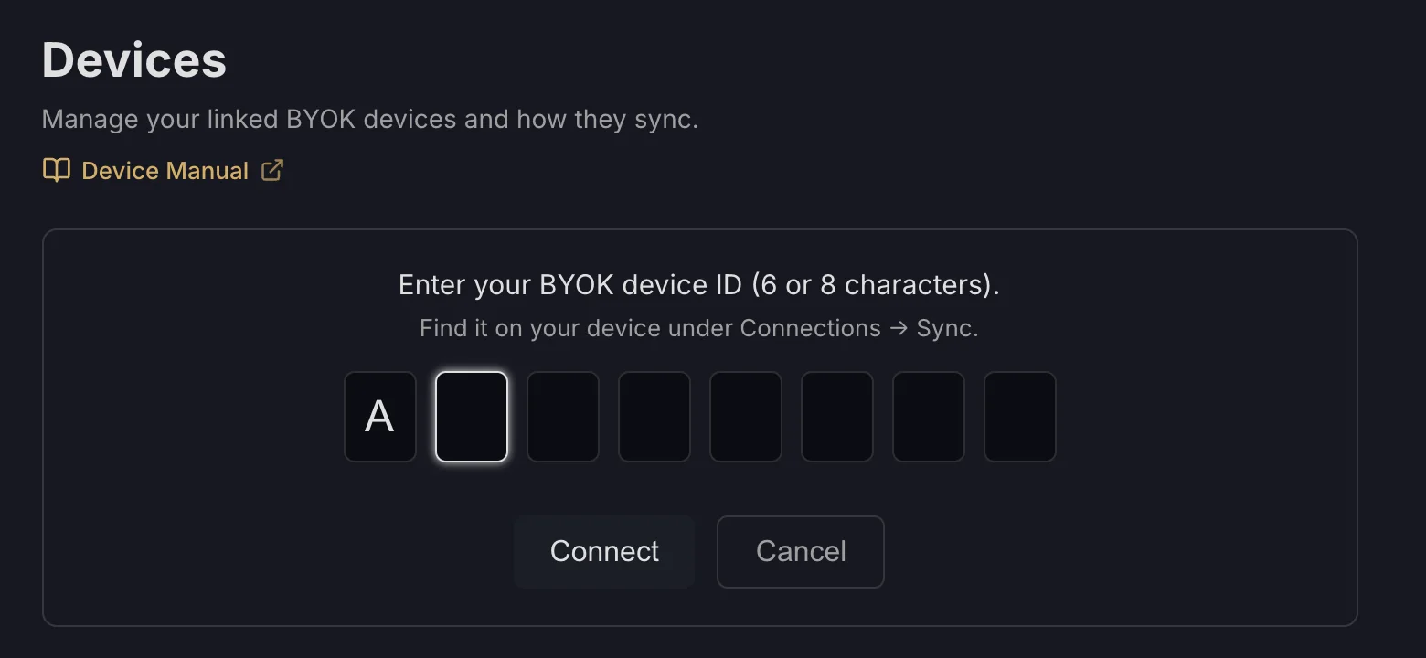 Adding a device by typing its eight-character ID