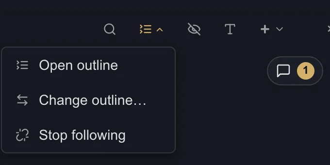 The Outline button's menu: Open outline, Change outline and Stop following