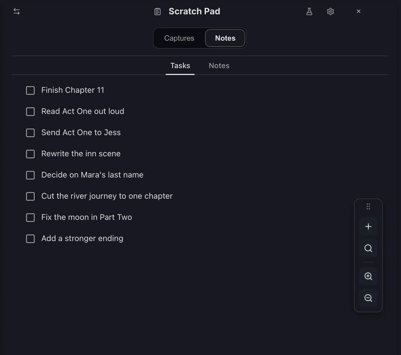 The Tasks view listing open tasks from across the project