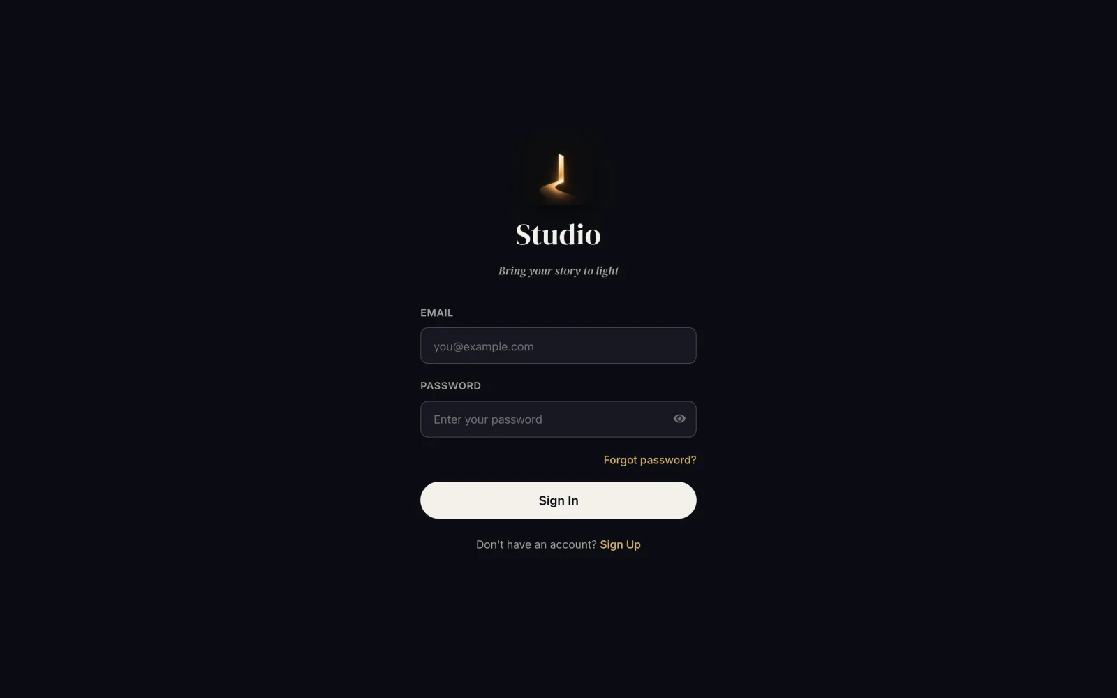The Studio sign-in page on the web